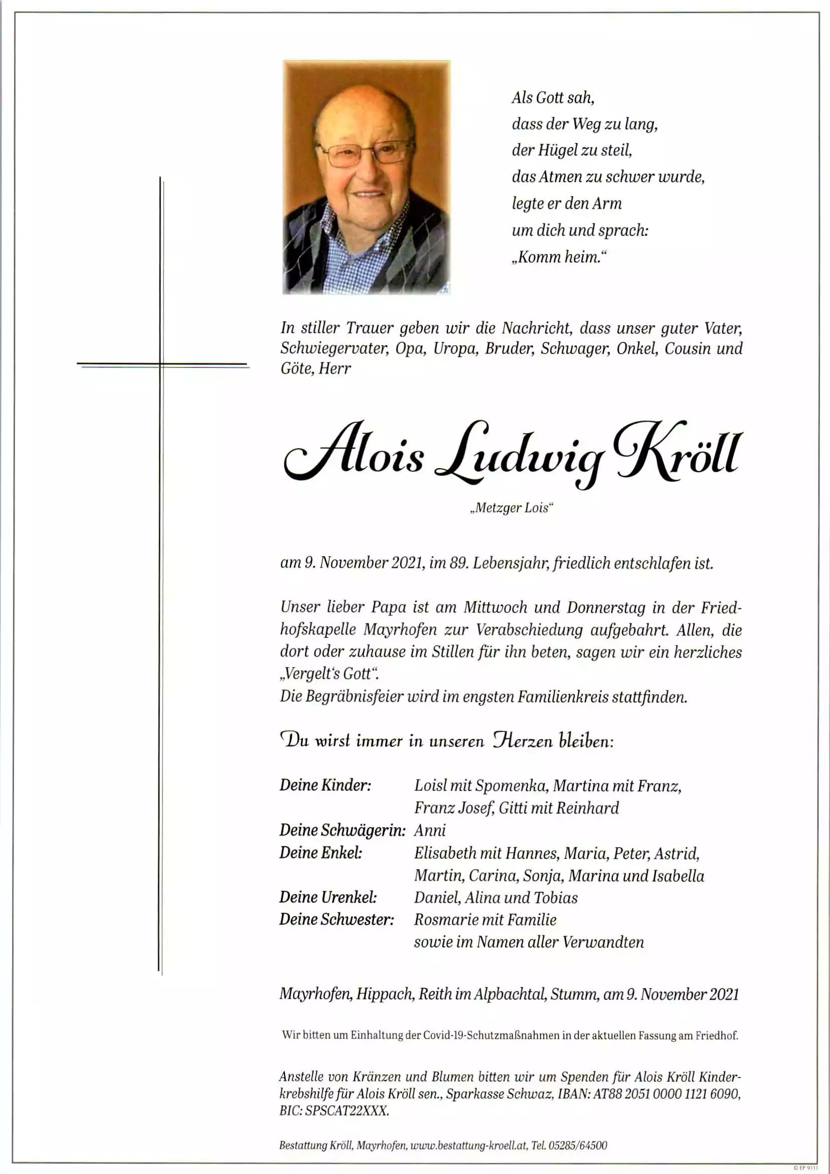 Parte von Alois Ludwig Kröll